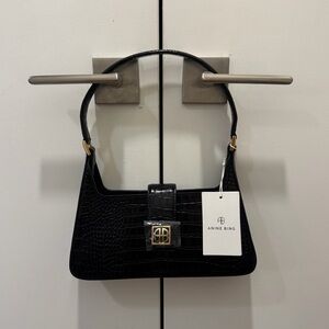 Anine Bing Black Croc-Pattern Lou Shoulder Bag - Leather, NWT